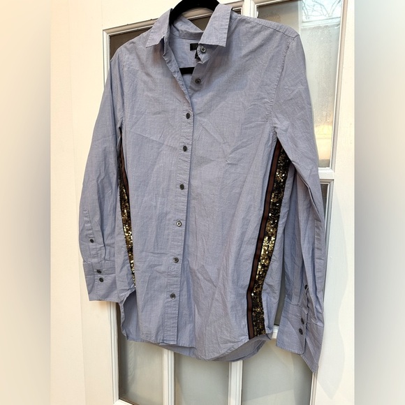 J. Crew Periwinkle Blue Button-Up Shirt with Gold Sequin Stripe Accents Size 6 S - Picture 3 of 13